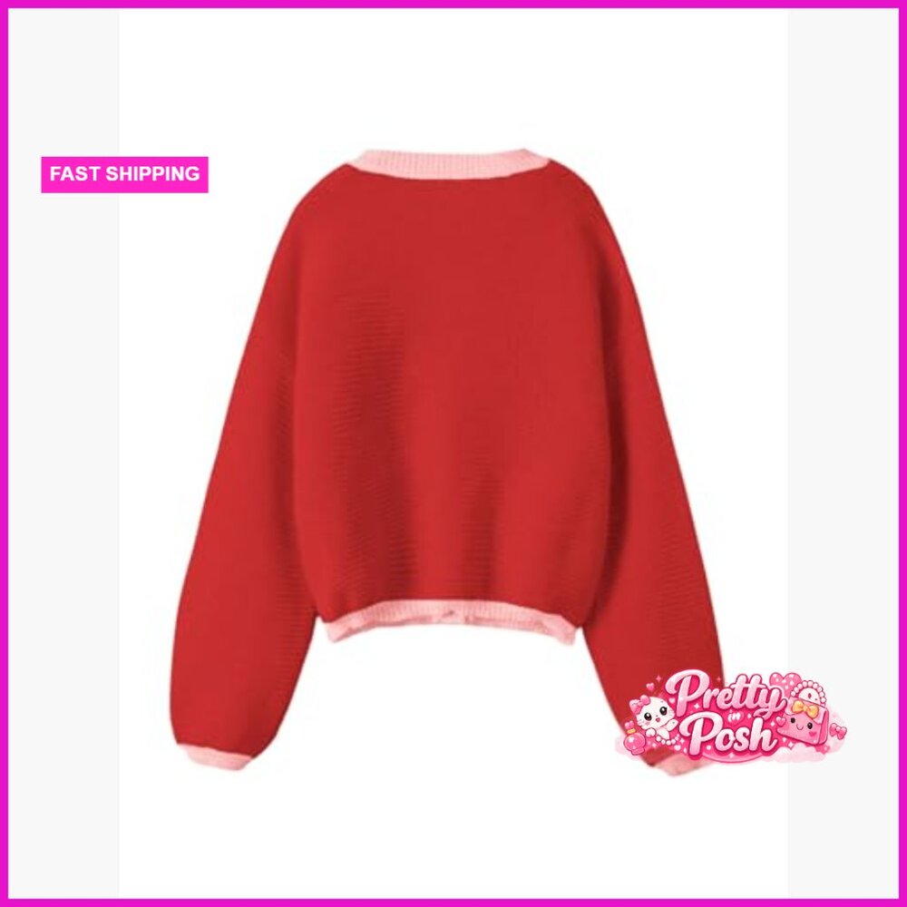 Polyester Kawaii Strawberry Pattern Cardigan Long… - image 2
